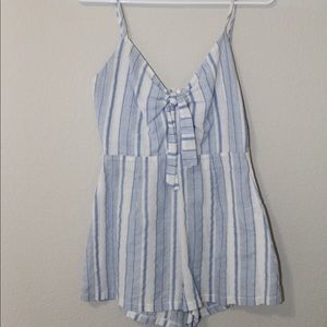 White and blue striped romper